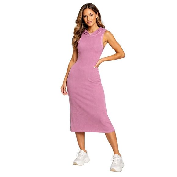 Hard Tail Dresses & Skirts - HARD TAIL Women's Pre-Shrunk Cotton Hooded Sleeveless Midi Dress Pink One Size